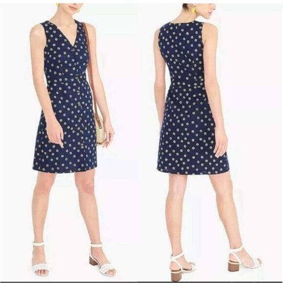 J. Crew Blue Button Up Linen Sunflower Dress Women’s Size 2 - Picture 3 of 12